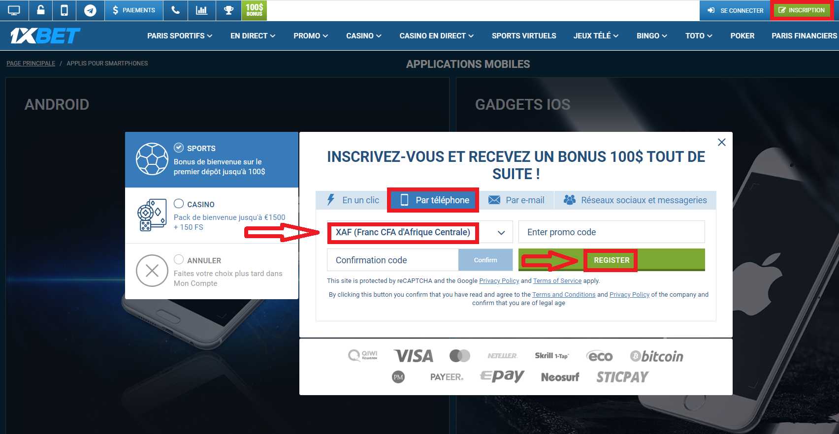 Comment faire un pari sur 1xBet mobile app?